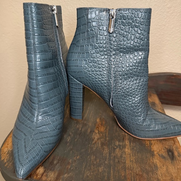 Sam Edelman Raelle Teal Crocodile-Embossed Ankle Boots - Picture 3 of 7